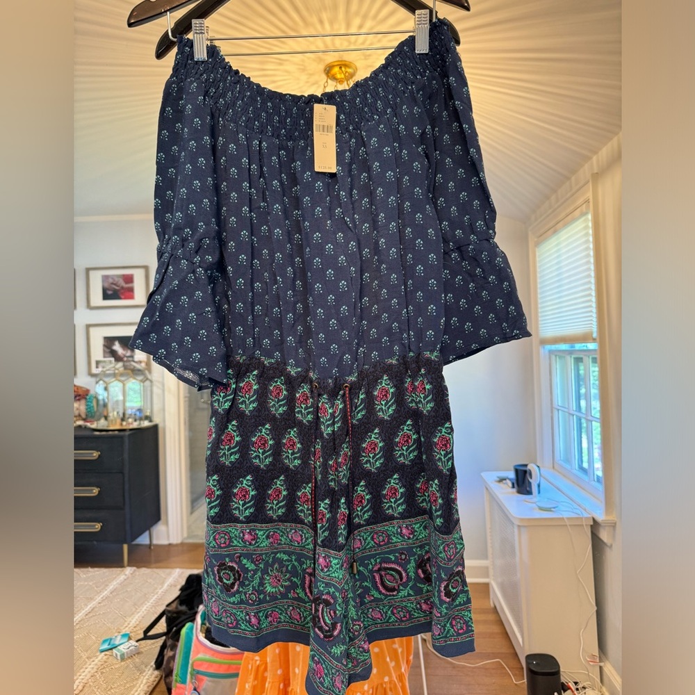 Anthropologie blue floral printed 100% viscose romper